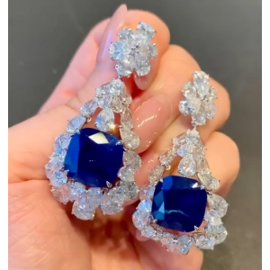 Blue Cushion & Pear Cut Drop Earrings