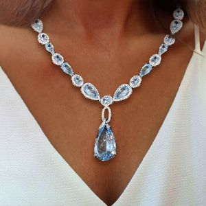 Aquamarine Oval & Pear Cut Pendant Necklace