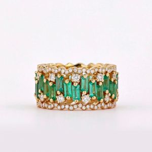 Triple Row Baguette Cut Golden Engagement Band