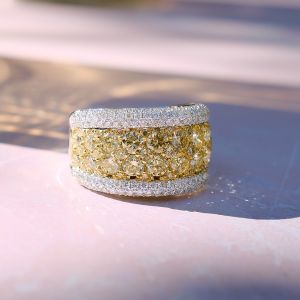 Two Tone Round Cut Yellow & White Sapphire Cigar Band