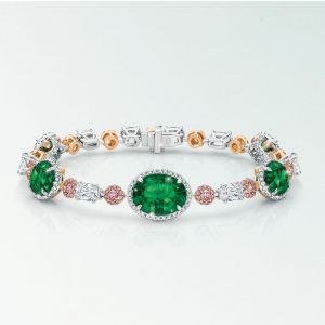 Two Tone Halo Oval Cut Emerald Sapphire Bracelet