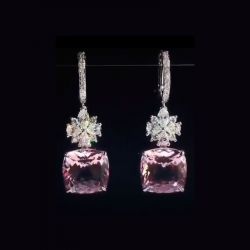 Pink Cushion Cut Drop Earrings