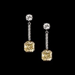 Radiant Cut Champagne Created Sapphire Drop Earrings