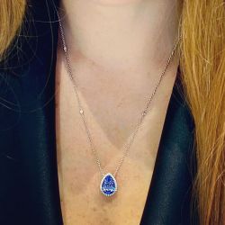 Halo Pear Cut Violet Blue Created Sapphire Pendant Necklace