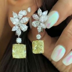 Created Yellow Sapphire Radiant Cut Drop Earrings