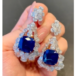 Blue Cushion & Pear Cut Drop Earrings