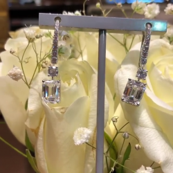 Classic Emerald Cut Created White Sapphire Drop Earrings
