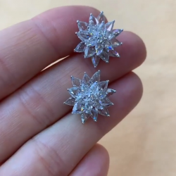 White Flower Design Pear Stud Earrings