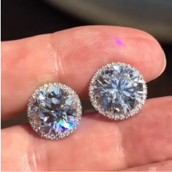 White Halo Round Cut Stud Earrings