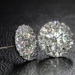 Created White Sapphire Halo Round Cut Stud Earrings