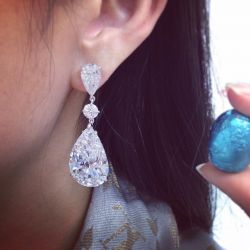 White Pear & Round Cut Drop Earrings
