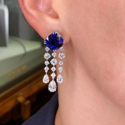 Unique Cushion Cut Blue Sapphire Drop Earrings