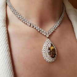 Halo Pear Cut Coffee Pendant Necklace