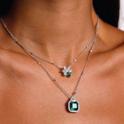 Emerald Sapphire with Asscher Cut stackable Necklace