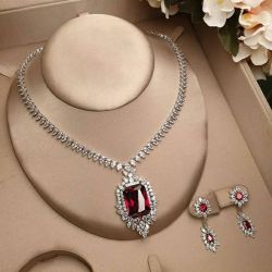 Ruby Necklace And Earring Set