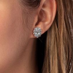 Halo Oval Cut Silver Stud Earrings