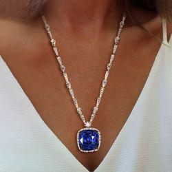Unique Chain Blue Sapphire Pendant Necklace