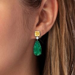 Golden Emerald Sapphire Pear Cut Drop Earrings