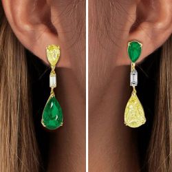Golden Pear Cut Emerald & Yellow Drop Earrings