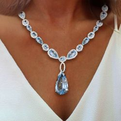 Aquamarine Oval & Pear Cut Pendant Necklace