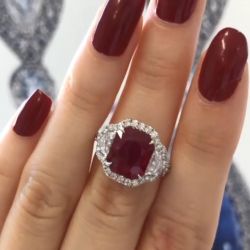 Half Moon Ruby Halo Engagement Ring