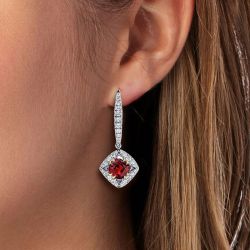 Ruby Sapphire Cushion Cut Drop Earrings
