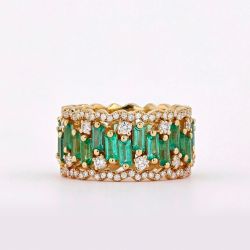 Triple Row Baguette Cut Golden Engagement Band