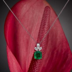 Emerald Sapphire Asscher Cut Pendant Necklace