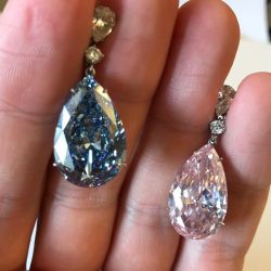 Pear Cut Blue & Pink Drop Earrings