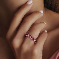 Pear Cut Ruby Sapphire Engagement Band