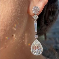 Magnificent Halo Pear Cut Drops Earrings