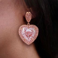 Rose Gold Heart Cut Pink Drop Earrings