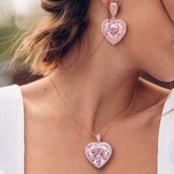 Rose Gold Heart Cut Pendent Necklace & Drop Earrings