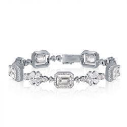 Halo Emerald Cut Flower Design Bracelet