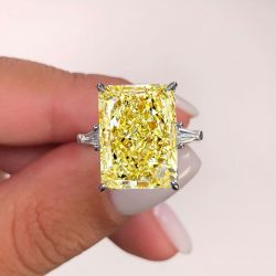 Fancy Three Stone Yellow Radiant Cut Engagement Ring