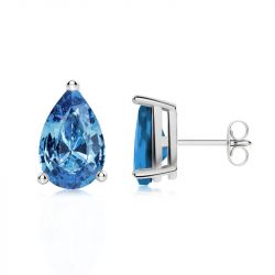  Solitaire Pear Cut Blue Stud Earrings