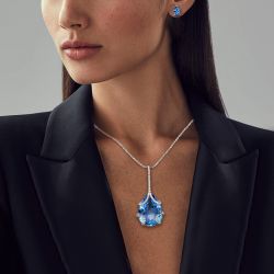 Solitaire Pear Cut Blue Necklace & Earrings Set