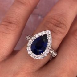 Halo Pear Cut Sapphire Created Engagement Ring