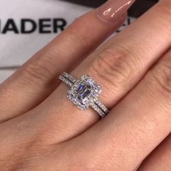 Double Row Emerald Cut Engagement Ring