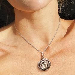 Double Row Antique Design Two Tone Pendant Necklace