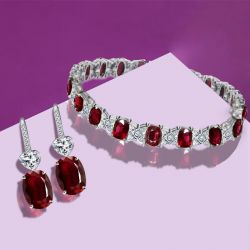 Oval Cut Ruby Bracelet & Drop Earrings