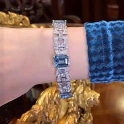 Geometric Design Emerald Cut Aquamarines Sepphire Bracelet