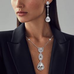 Halo Round & Marquise & Pear Cut White Created Sapphire Pendant Necklace & Earrings Sets