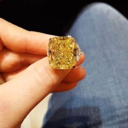 Two Tone Cushion Cut Yellow Sapphire Engagement Ring