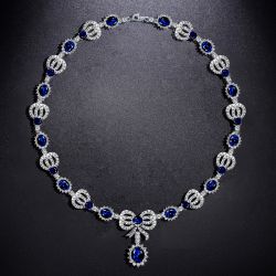  Oval Cut Blue Pendant Necklace