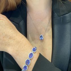 Halo Pear & Oval Cut Violet Blue Created Sapphire Pendant Necklace & Bracelet Sets