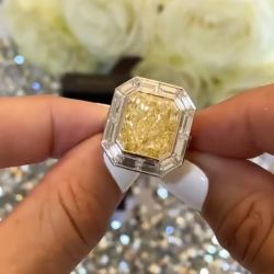 Baguette Cut Halo Radiant Cut Yellow Sapphire Engagement Ring