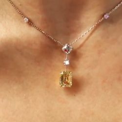 Simple Design Emerald & Asscher Cut Yellow Sapphire Pendant Necklace