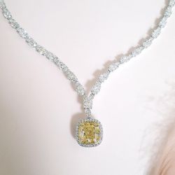 Two Tone Halo Bezel-Set Cushion Cut Yellow Sapphire Pendant Necklace