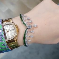 Crown Design Pear Cut White & Emerald Sapphire Bangle